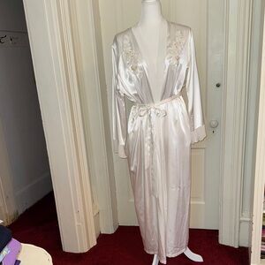 Linea Donatella Ivory Satin Robe with Lace Accents